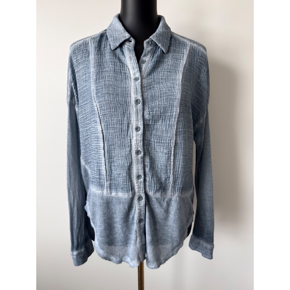 Free People We The Free Blue Gauze Mixed Media Button Down Shirt XS